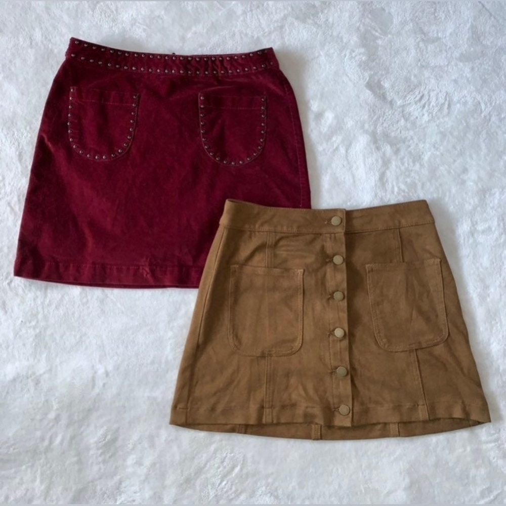Maroon Suede Mossimo Mini Skirt, size 6 & Altar’d State faux suede skirt size S